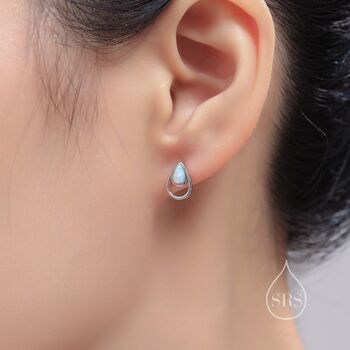 White Opal Double Droplet Stud Earrings Sterling Silver, 4 of 12