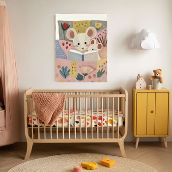 Bedtime Story Mouse Nursery Art Print, 4 of 5