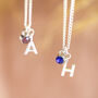 Child's Silver Plated Initial And Birthstone Necklace, thumbnail 2 of 10