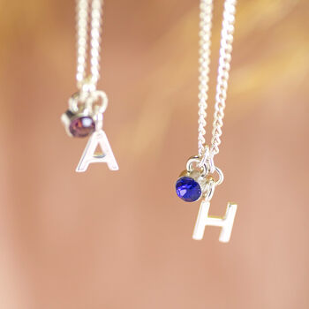 Child's Silver Plated Initial And Birthstone Necklace, 2 of 10