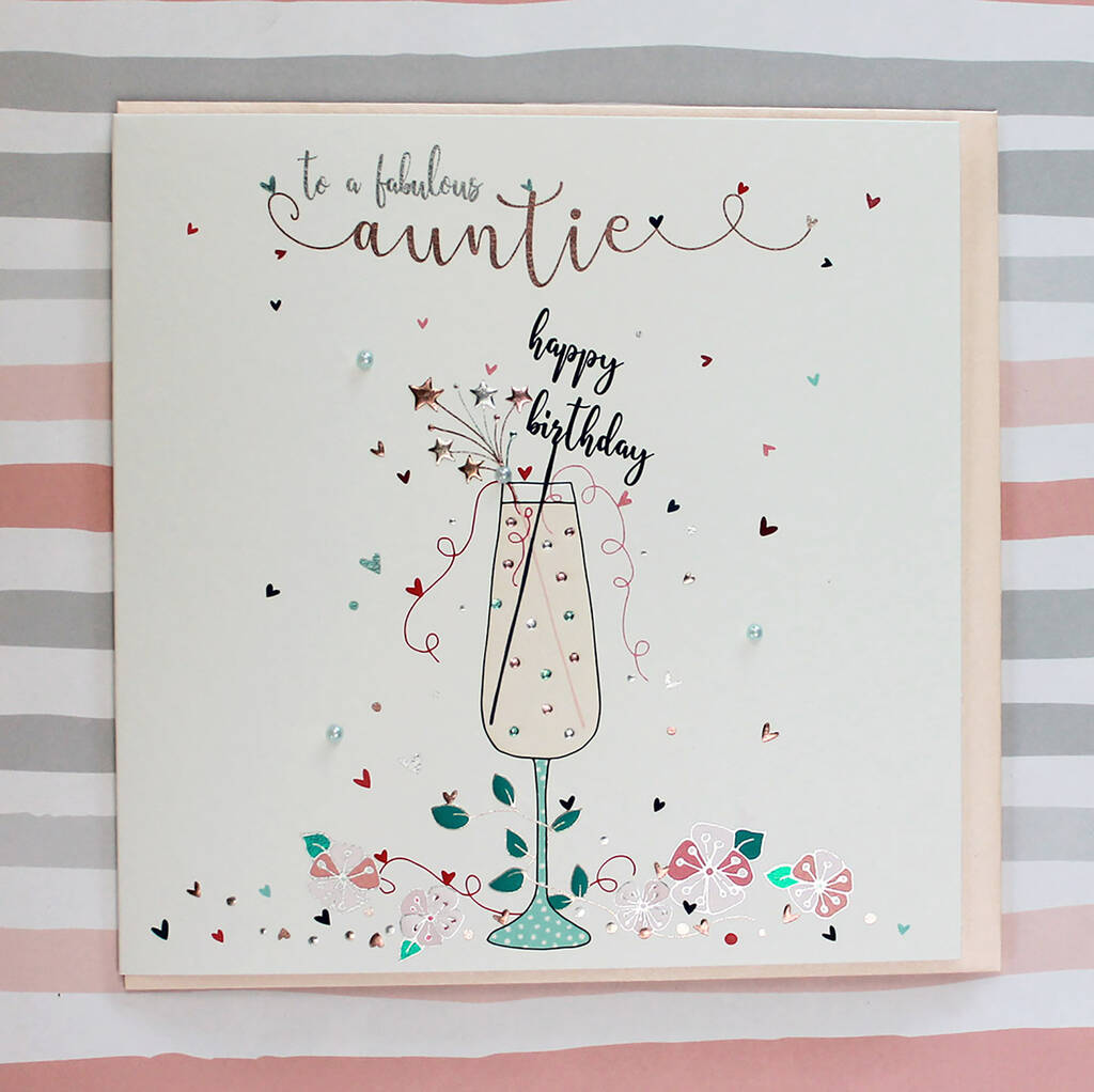 Auntie Birthday Card Champagne Glass Theme