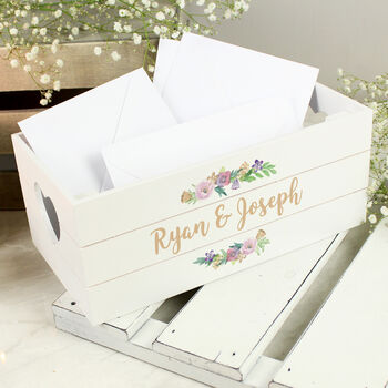 Personalised Floral Couples Wooden Crate Organiser, 2 of 4