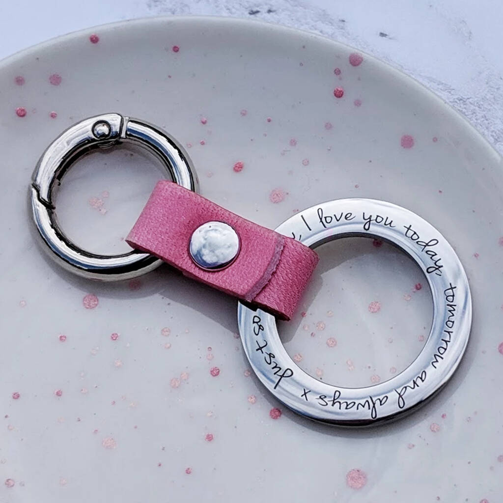 Image of Personalised Message Leather Hoop Keyring For Her
