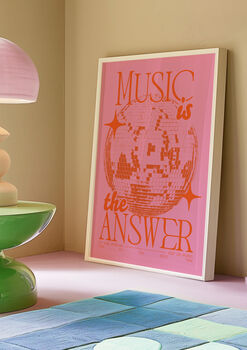 Music Is The Answer Print | Disco Ball | House Music | Music Poster | Wall Art | Groovy | Bold | Typographic | Dj | Wall Decor |, 4 of 9