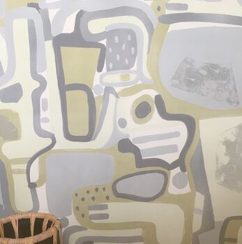 Cubist Jigsaw Wallpaper Soft Olive / Grey, 5 of 6