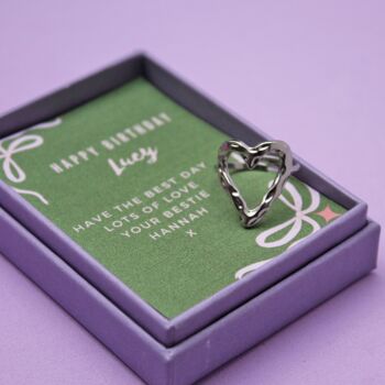 Personalised Silver Non Tarnish Hammered Heart Ring, 2 of 8