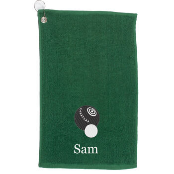 Embroidered Crown Green Bowls Towel With Name And Carabina, 6 of 7