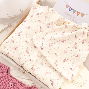 Baby Girls Little Flower Babygrow And Hat Gift Set, 2 of 6