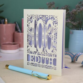 Personalised 100th Birthday Card Papercut Woodland Design, 6 of 7