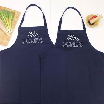 Mr And Mrs Personalised Apron Set Retro Style, 8 of 10