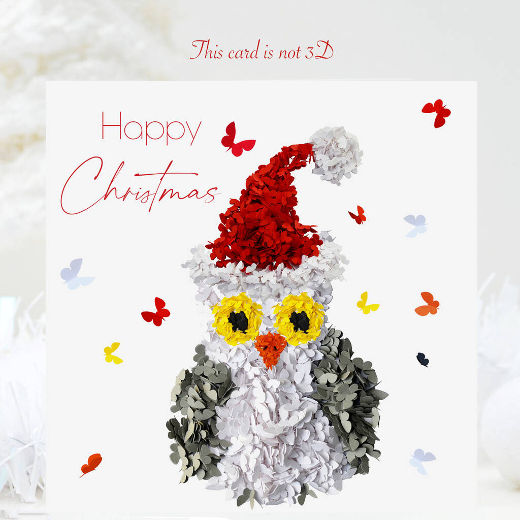 Christmas Owl And Butterfly Christmas Card, 1 of 9