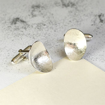 Textured And Domed Oval Silver Cufflinks, 7 of 9