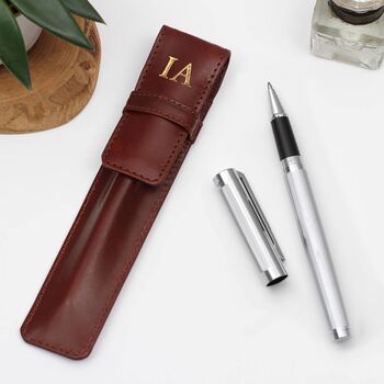 Personalised Antiqued Leather Pen Holder And Pen, 2 of 6