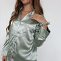 Sage Embroidered Satin Bridal Pyjamas Long, thumbnail 3 of 6