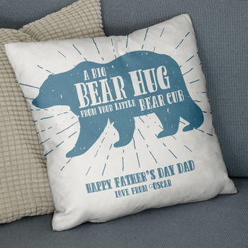 'Bear Hug From Your Bear Cub' Faux Suede/Cotton Cushion, 3 of 6