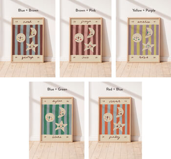 Personalised Illustrated Name Print With Moons, Stars And Stripes, 11 of 11