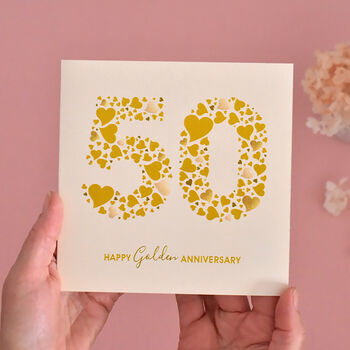 Personalised Love Hearts Gold 50th Anniversary Card, 2 of 9