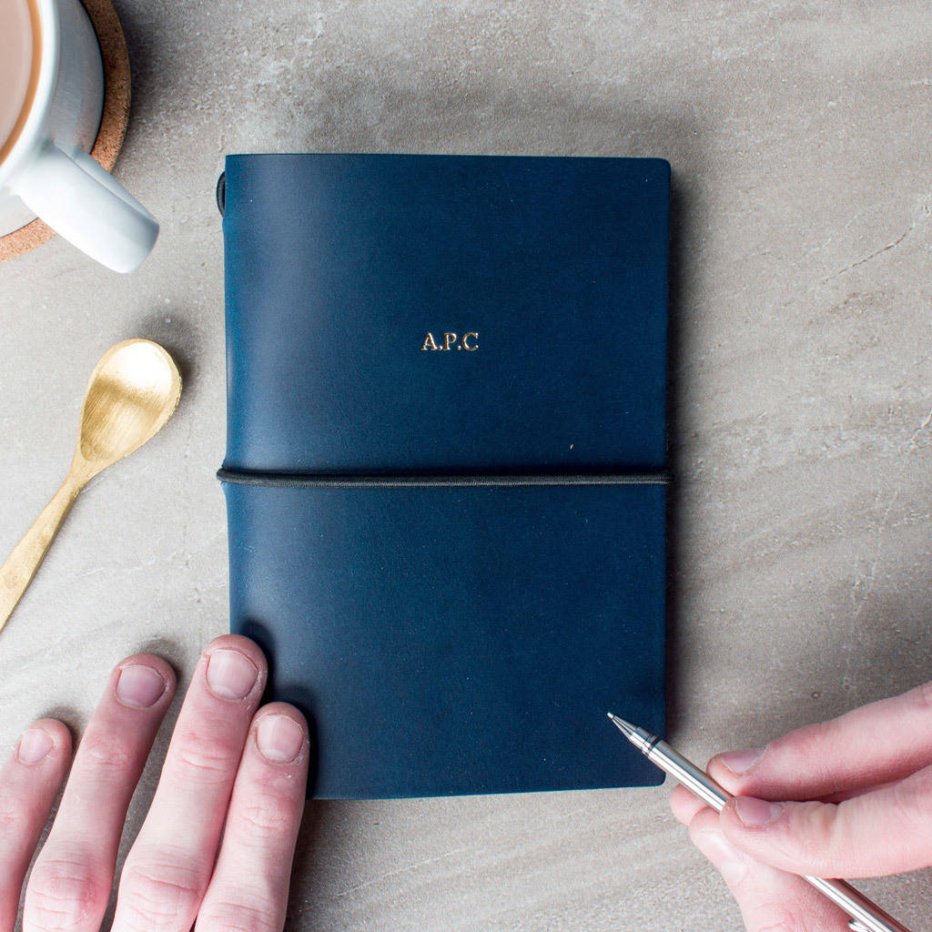 personalised leather travel journal by man gun bear