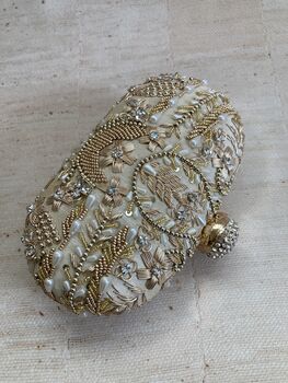 Gold Handcrafted Embroidered Oval Clutch Bag, 4 of 8