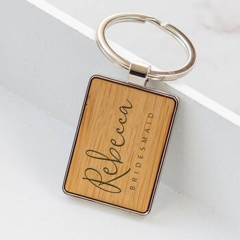 Personalised Bamboo Wedding Bridal Party Wooden Keyring, 2 of 4