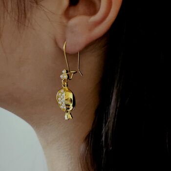 Pomegranate Drop Hoop Pearl Earrings, 2 of 12