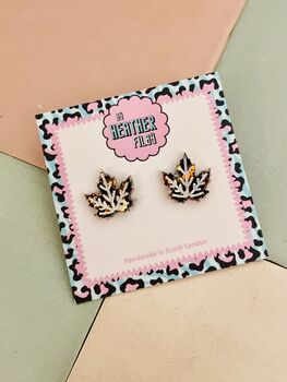 Autumn Glow Maple Leaf Glitter Resin Stud Earrings, 2 of 3