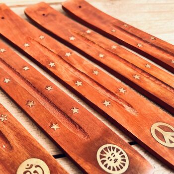Wooden Incense Stick Holder Brass Design Ash Catcher, 10 of 12