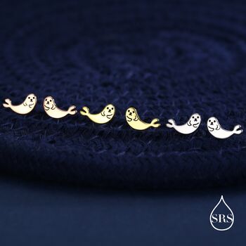 Seal Stud Earrings In Sterling Silver, 4 of 12