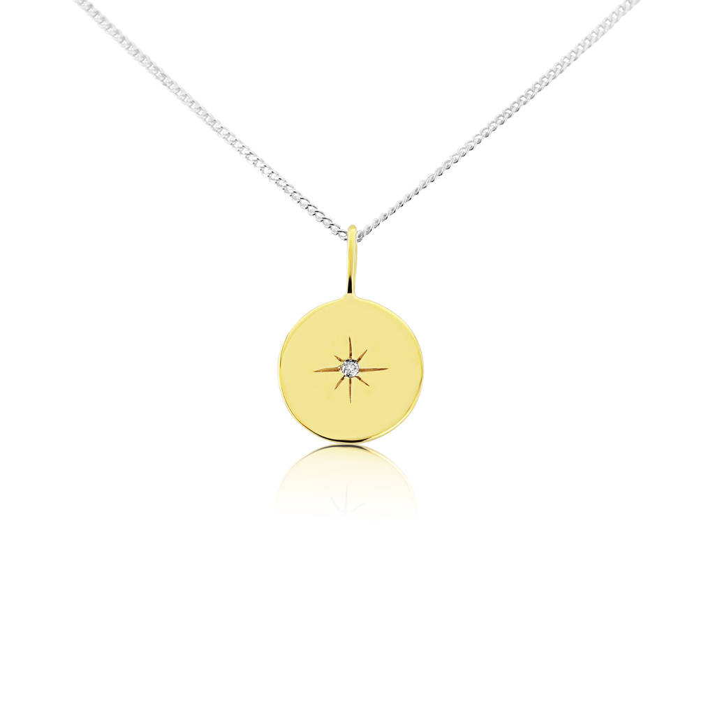 North Star 9ct Gold Disc With Diamond, 1 of 5