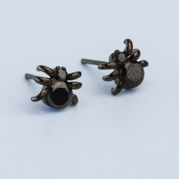 Sterling Silver Black Crystal Spider Stud Earrings, 2 of 5