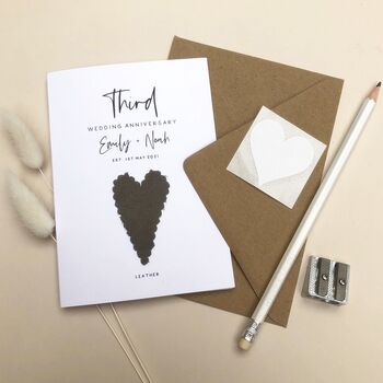 3rd Leather Heart Wedding Anniversary Card, 3 of 7