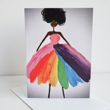 Birthday Card Girl Rainbow Dress Dancer Afro Hair, 4 of 6