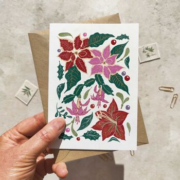 Concertina Botanical Block Print Christmas Card, 6 of 7