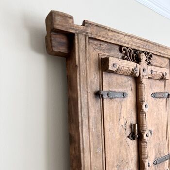Authentic Antique Indian Wooden Shutter Mirror, 8 of 9