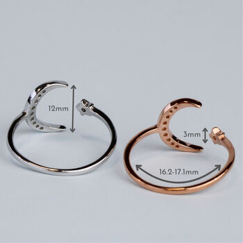Sterling Silver Crystal Crescent Moon Adjustable Ring, 4 of 6
