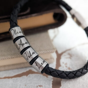 Men's Personalised Engraved Leather Bracelet For Fathers Day, 3 of 5