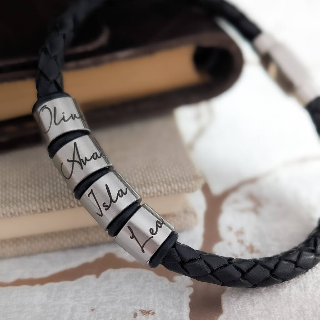 Men's Personalised Engraved Leather Bracelet For Fathers Day, 1 of 5