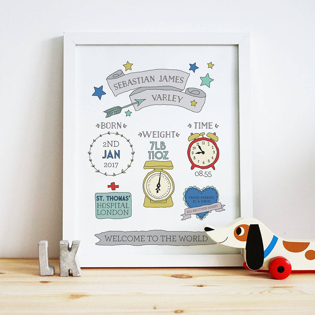 Personalised New Baby Boy Print, 1 of 2