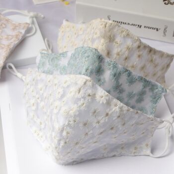 Winter Gift For Friend Embroidered Pastel Daisy Floral Reusable Face Mask, 2 of 6