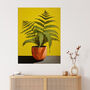 Flourishing Ferns House Plant On Yellow Wall Art Print, thumbnail 1 of 6
