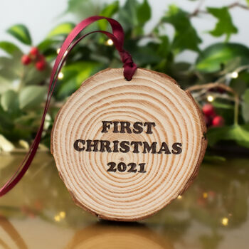 Baby Hand And Footprint Log Slice Christmas Decoration, 2 of 3