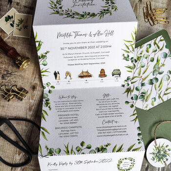 Eucalyptus Wedding Invitation With Timeline, 2 of 9