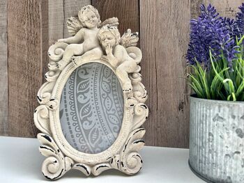 Angel 5x3.5 Inch Oval Photo Frame Distressed Off White Gift, 3 of 10