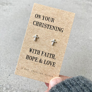 Christening Cross Earrings In Sterling Silver, 3 of 4