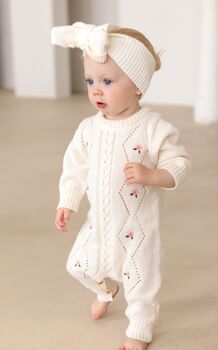 Cream Floral Pointelle Long Sleeve Romper, 3 of 6