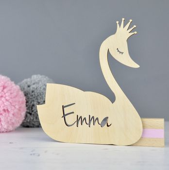 Princess Swan Personalised Wooden Name Sign, 2 of 8