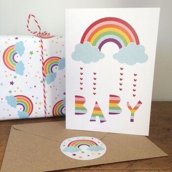 Baby Shower Rainbow Card With Rainbow Sticker, 4 of 9