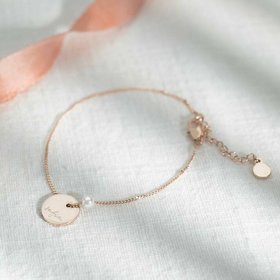 Jessie Initial Disc And Pearl Personalised Bracelet By Bloom Boutique ...