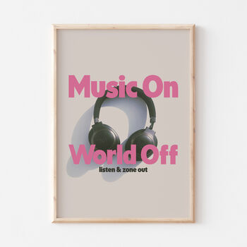 Retro Headphones Music On World Off Wall Art Print, 2 of 6