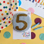 Kids Birthday Custom Age Badge, Blue Or Yellow Stripe Linen, thumbnail 1 of 5